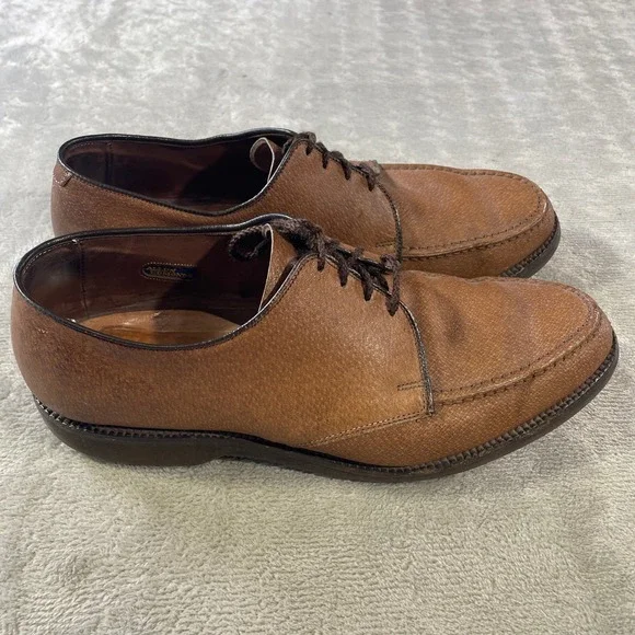 Allen Edmonds Jaron II Derby Shoes Mens 9 Brown Textured Leather Moc Toe USA