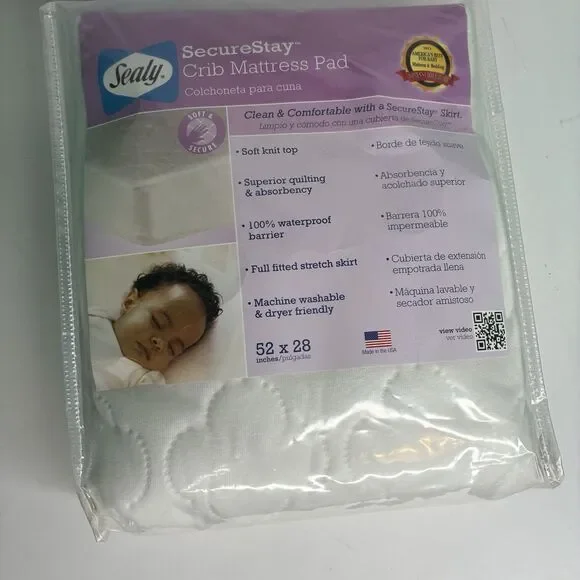 Sealy SecureStay Waterproof Crib Mattress Pad Quilted Soft Knit Top 52
