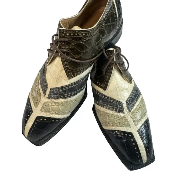 Mauri Genuine Alligator Shoes Men's Vintage Multi-Color Oxfords Italian 10M
