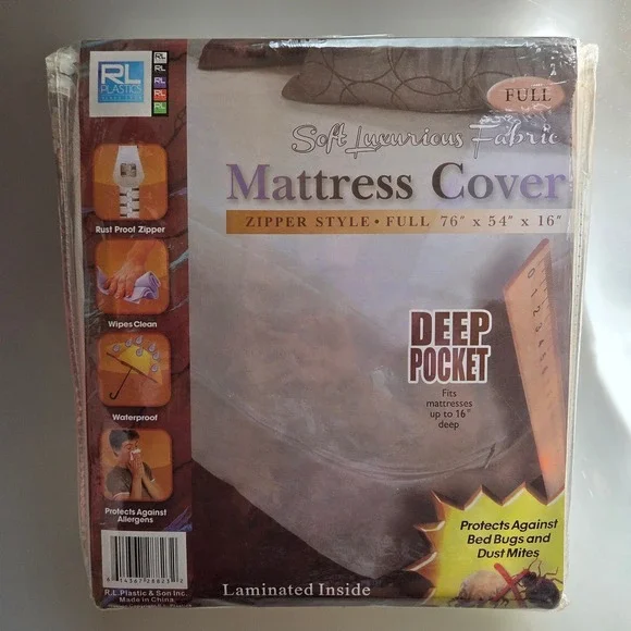 RL Plastics Full Mattress Cover Zipper Style Waterproof Bed Bug Protector 16in