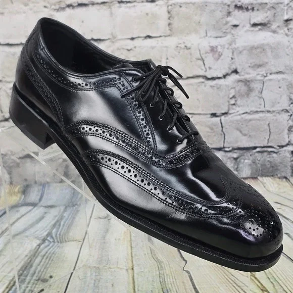 Florsheim Lexington Wingtip Oxford Mens 11 B Black Leather Brogue Dress Shoes