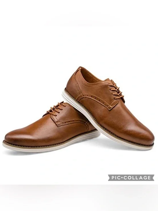 Vostey Tan Brown Leather‎ Oxfords Business Casual Dress Shoes for Men Size US9