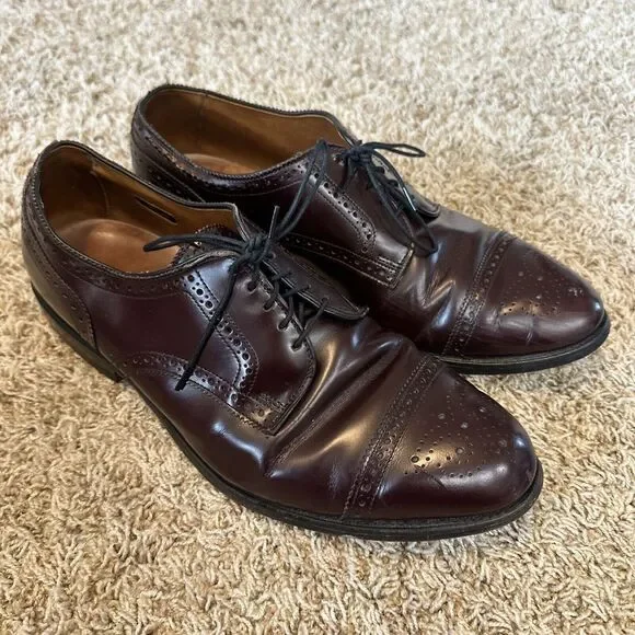Allen Edmonds Sanford Men's‎ 10 EEE Cherry Red Medallion Cap Toe Derby