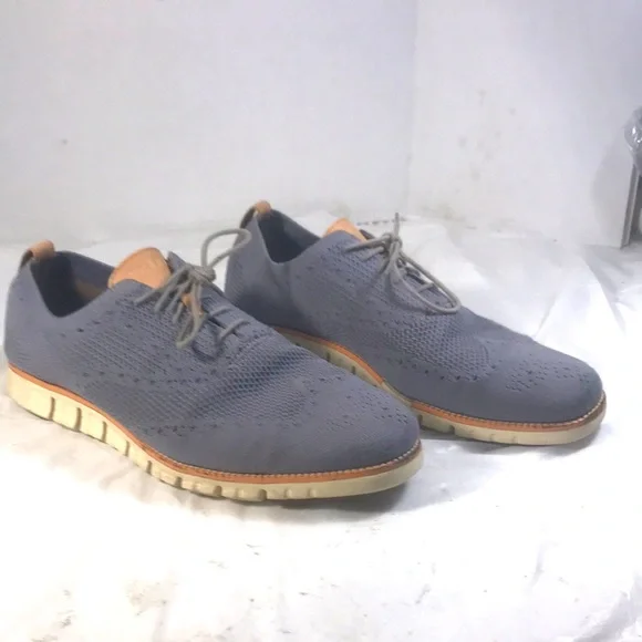 Cole Haan Men's Gray ZeroGrand Stitchlite Wingtip Oxfords Lace Up Comfort Shoes
