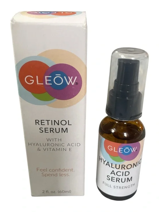 GLEOW Skincare Duo Retinol Serum 2oz & Hyaluronic Acid 1oz Set Made in USA