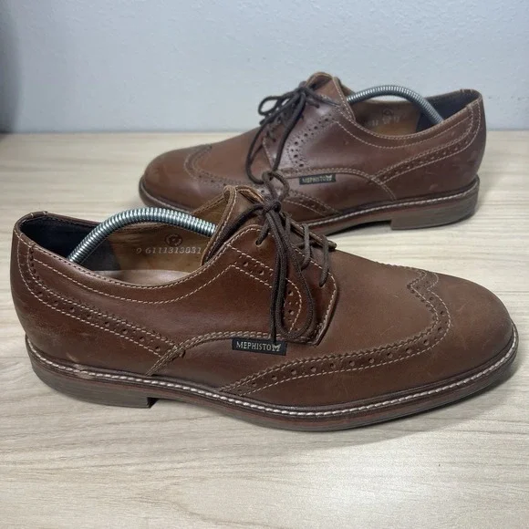 Men's MEPHISTO 'Waldo' Brown Leather Wingtip Oxfords Size US 10 EUR 9.5