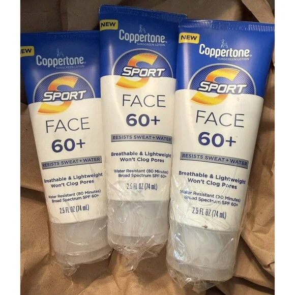 Coppertone Sport Sunscreen Face Lotion SPF 60+ 2.5oz Lot of 3