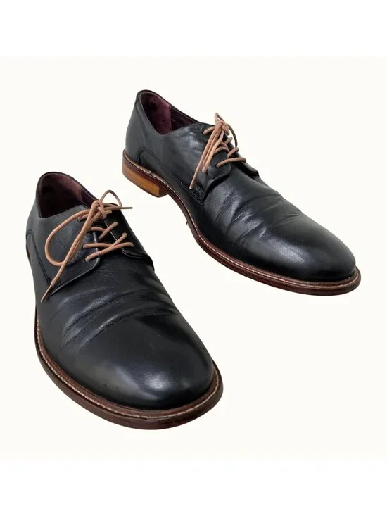 Ted Baker Irron Mens Derby Shoes US 9 Black Leather Oxford Brown Sole Lace Up