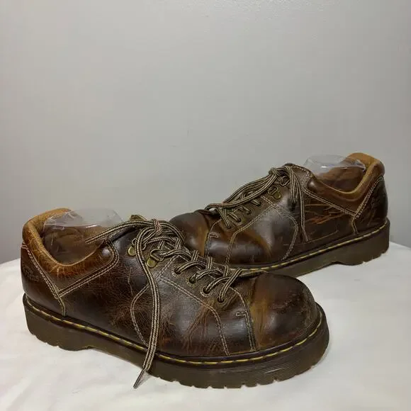 VTG 90s Y2K Dr. Martens Oxfords Grizzly Leather Brown Lace Up Lug Platform 11