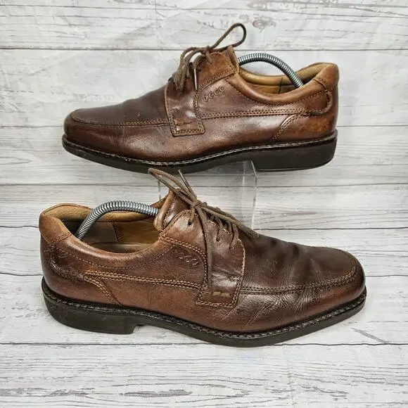ECCO Oxford Lace Up Dress Shoes Brown Leather Men's Size EU 44 US 10.5 Casual