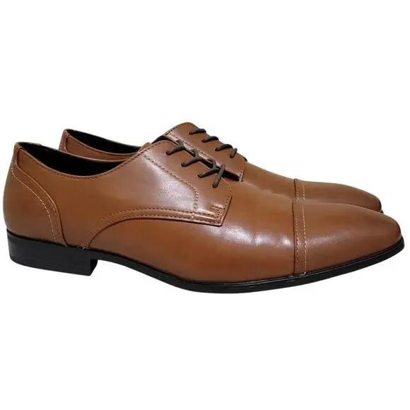 Alfani Men Quincy Cap Toe Derby Oxfords Size US 13M Tan Brown Faux Leather