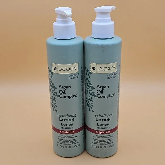 LaCoupe Argan Oil Complex Revitalizing Lotion Set 12oz Dovelok 2 Pack Lot