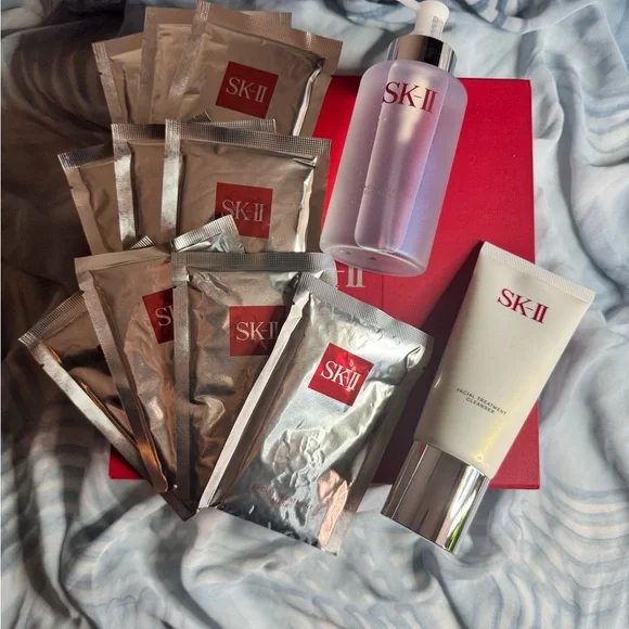SK-II Skincare Cleansing Oil, Cleanser and 10 treatment masks.