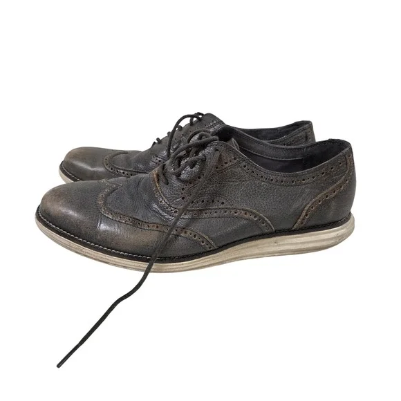 Cole Haan Lunargrand Wingtip Oxford Shoes Mens 12 Gray Leather C12599