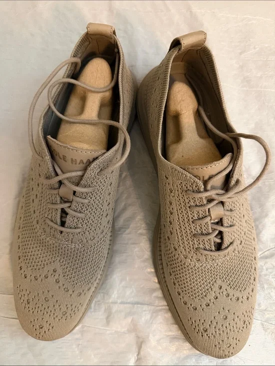 Cole Haan Beige Knit Wingtip Oxford Sneakers