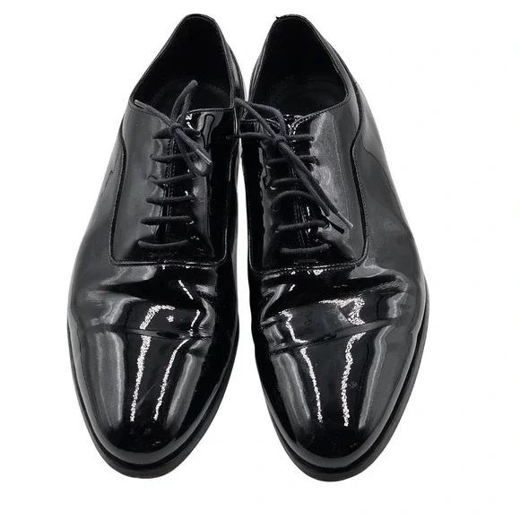 Suitsupply Shoes Mens Size 10 Black Patent Leather Oxford Lace Up Dress Italy
