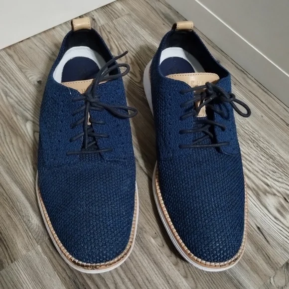 Cole Haan Original Grand Plain Toe Blue Knit Oxford Shoes C29733 Mens Size 7.5
