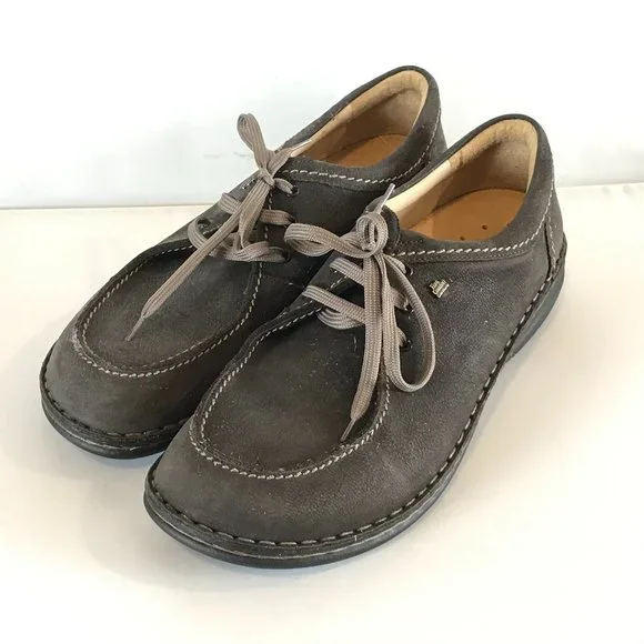 Mens Size 8 Finn Comfort Gray Leather Oxford Shoes with Contrast Stitching