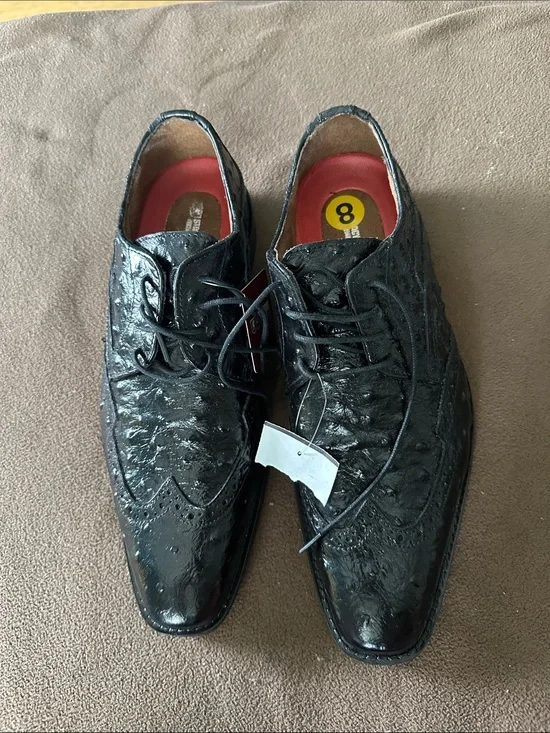 Stacy Adams Black Gloss Wingtip Lace-Up Oxfords