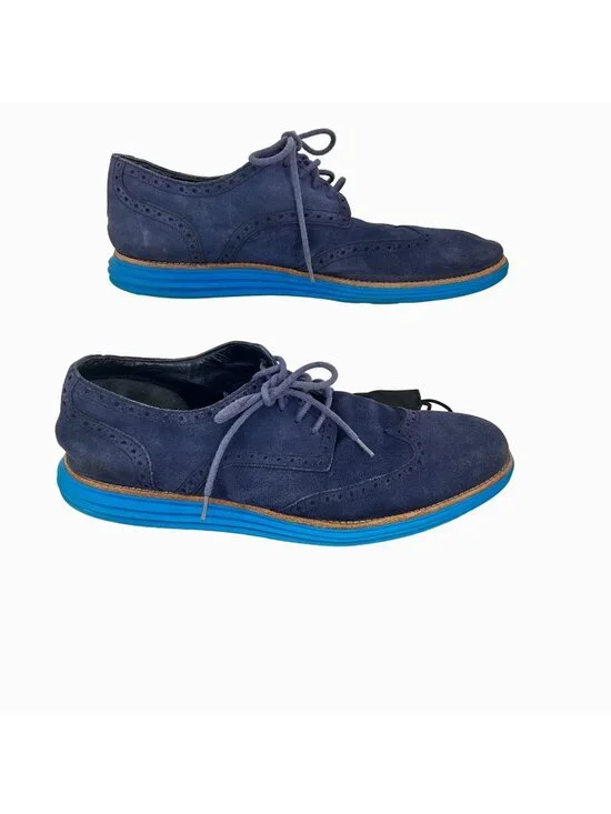 COLE HAAN BLUE SUEDE LUNAGRAND LUNARLON WINGTIP OXFORD LOAFER  w/ BAG