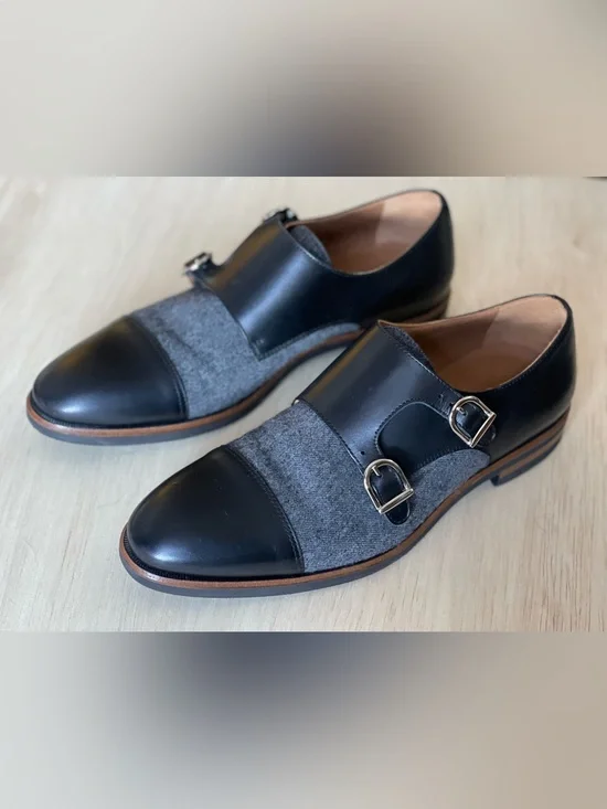 TAFT Double Monk Strap Leather & Wool Dress Shoes Men’s EU 40 / US 7 Gray Black