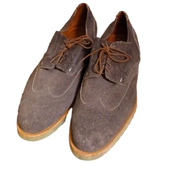 J.D. Fisk Grey Suede Leather Shoes with Green Soles, 12
