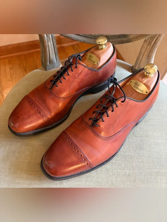Allen Edmonds Byron All Leather Cap Toe Oxfords 8.5 D Brown