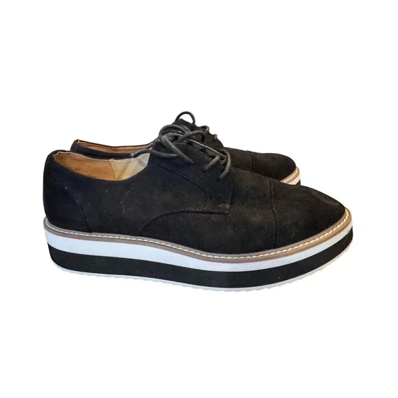 14th &‎ Union Black Suede Platform Lace Up Oxford Creeper Shoes Chunky 8M