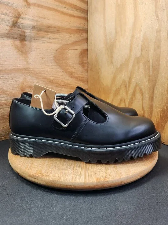 New Dr. Martens Polley Bex Mens Black Smooth Leather Shoes Size 13