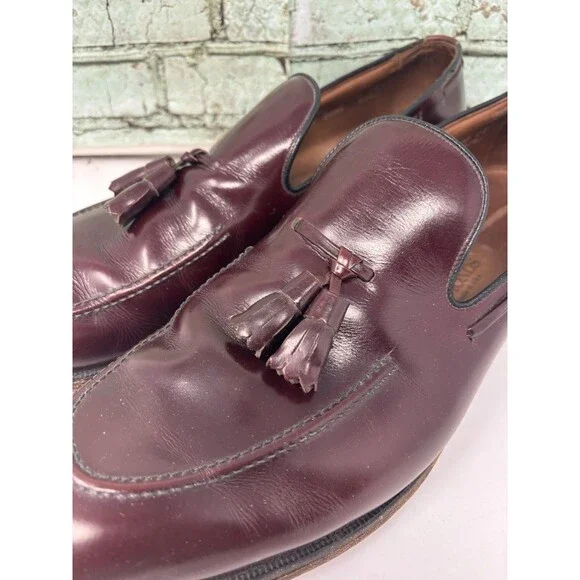 Allen Edmonds Saratoga Tassel Loafers 14 AA  Narrow Burgundy Oxblood Leather USA