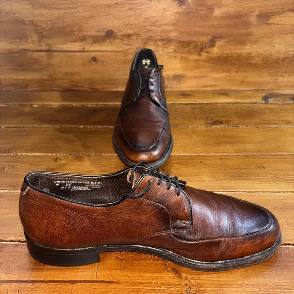 Cushion Flex Derby Shoes Mens 9 2E Brown Leather Union Made‎ USA Apron Toe 818