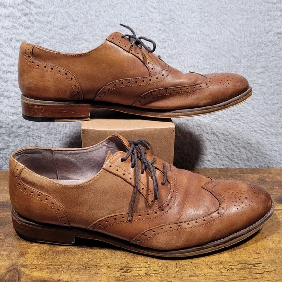 Johnston‎ Murphy Mens Brown Leather Wingtip Oxford Dress Shoes Size 11.5 M