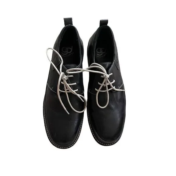 Gravity Defyer Mens Black Oxford Lace Up Leather Round Toe Casual Shoes Size 9.5