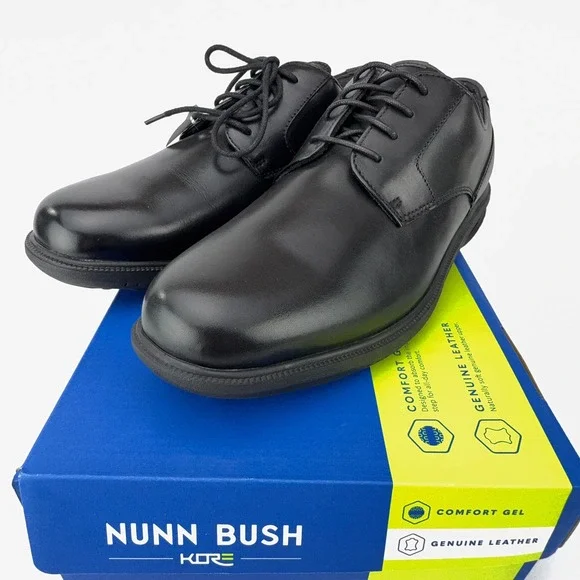 Nunn Bush Marvin St Black Leather KORE Slip Resistant Oxford Shoes Men 10.5M NIB
