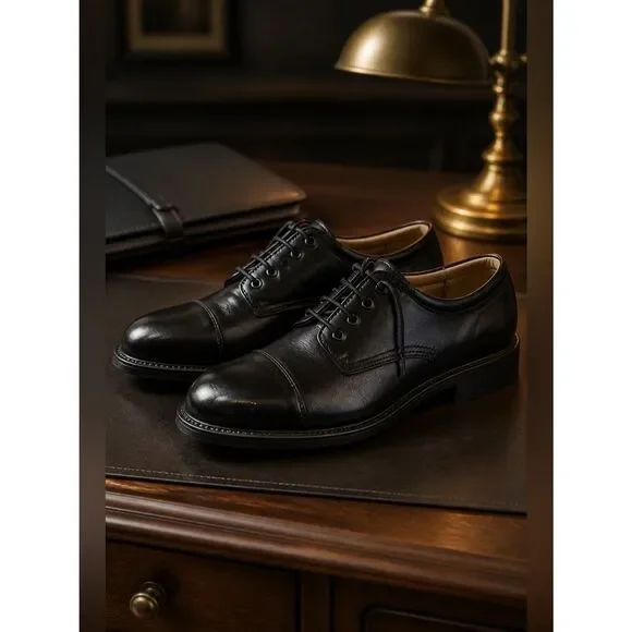 MENS BLACK LEATHER DOCKERS TIE UP SHOES 10M