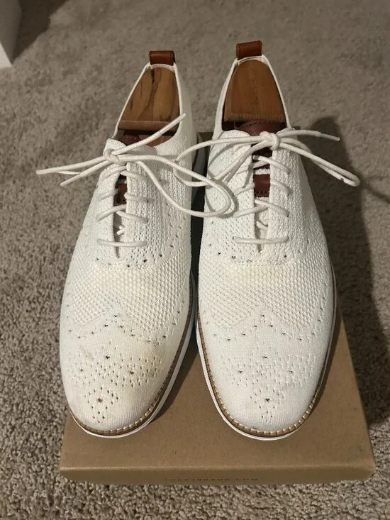 Men's Lucky Brand White Knit Wingtip Oxfords Size 10.5