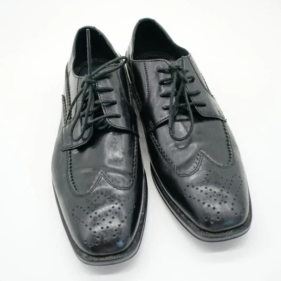 Johnston‎ & Murphy Black Leather Brogue Oxford Shoes -9M-