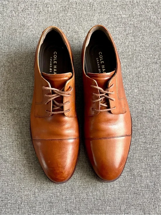 Cole Haan Men’s Cognac Leather Cap-Toe Oxford Shoes