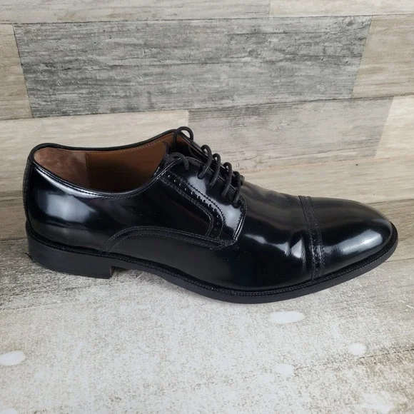 Johnston & Murphy Bradford Mens Oxford Shoe Sz 10 D Black Patent Leather Lace Up