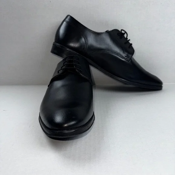 ASOS DESIGN Derby Shoes Men 10.5 Black Faux Leather Lace Up Formal Dress Shoes