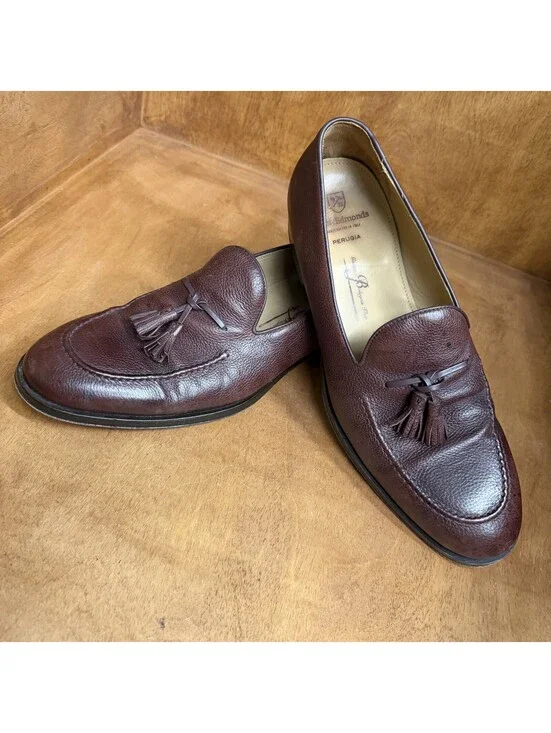Allen Edmonds Perugia Tassel Loafers Mens 11 D Burgundy Pebbled Leather Shoes