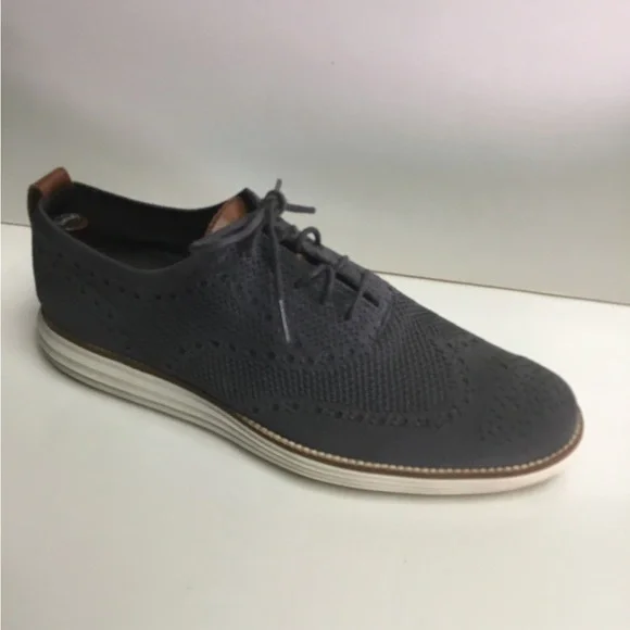 Cole Haan Gray Knit Wingtip Derby with Brown Accents