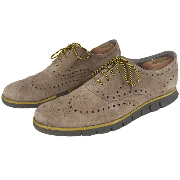 Cole Haan‎ Mens Zerogrand Wingtip Oxford Tan Suede Brogue Yellow Laces 12