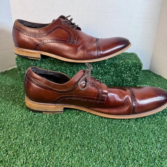 Stacy Adams Mens Brown Leather Cap Toe Brogue Derby Dress Shoes Size 13M