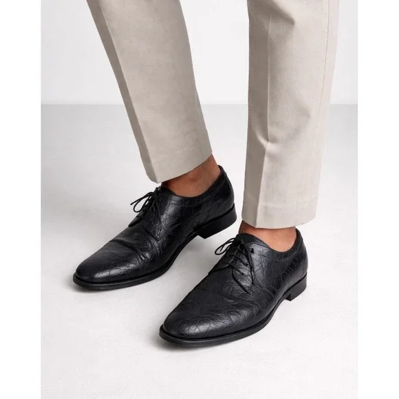 Moreschi Mens Black Crocodile Leather Derby Classic‎ Shoes Made in Italy 12