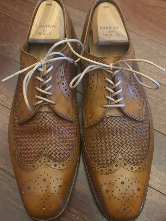 Allen Edmonds Boca Raton Tan Woven Leather Wingtip Oxfords Size 9