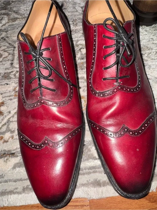 Men's Burgundy Leather Wingtip Derbys