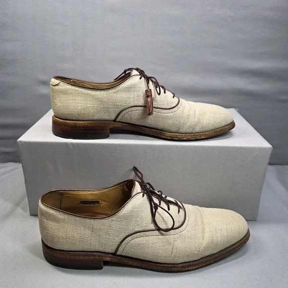 VINTAGE‎ 1985 Allen Edmonds Hunter Mens Oxford Linen Shoes 8 Grey Made USA RARE