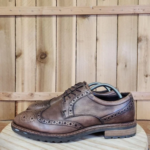 ECCO Vitrus I Wingtip Oxford Shoes Mens 10 44 EU Brown Leather Brogue Dress