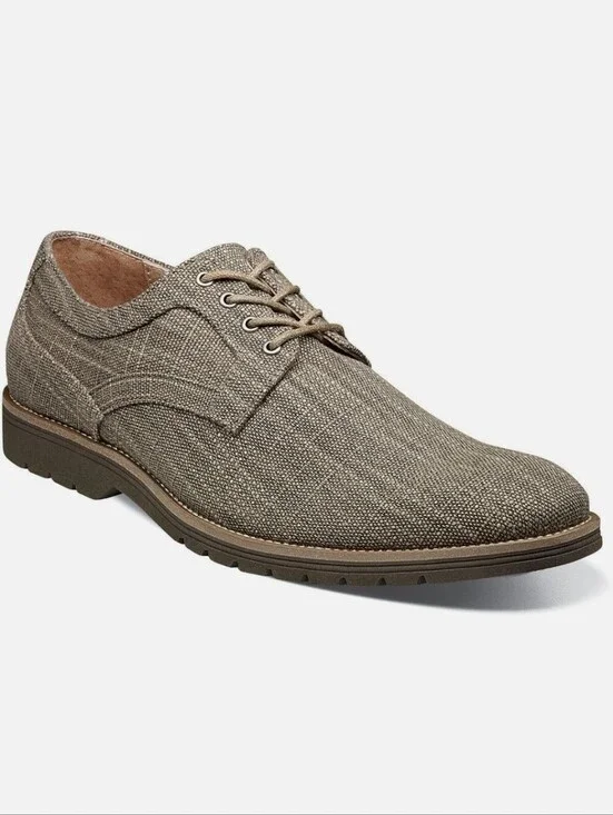 Stacy Adams Men's Eli Oxfords Plain Toe Taupe Canvas Casual Shoes Sz 10